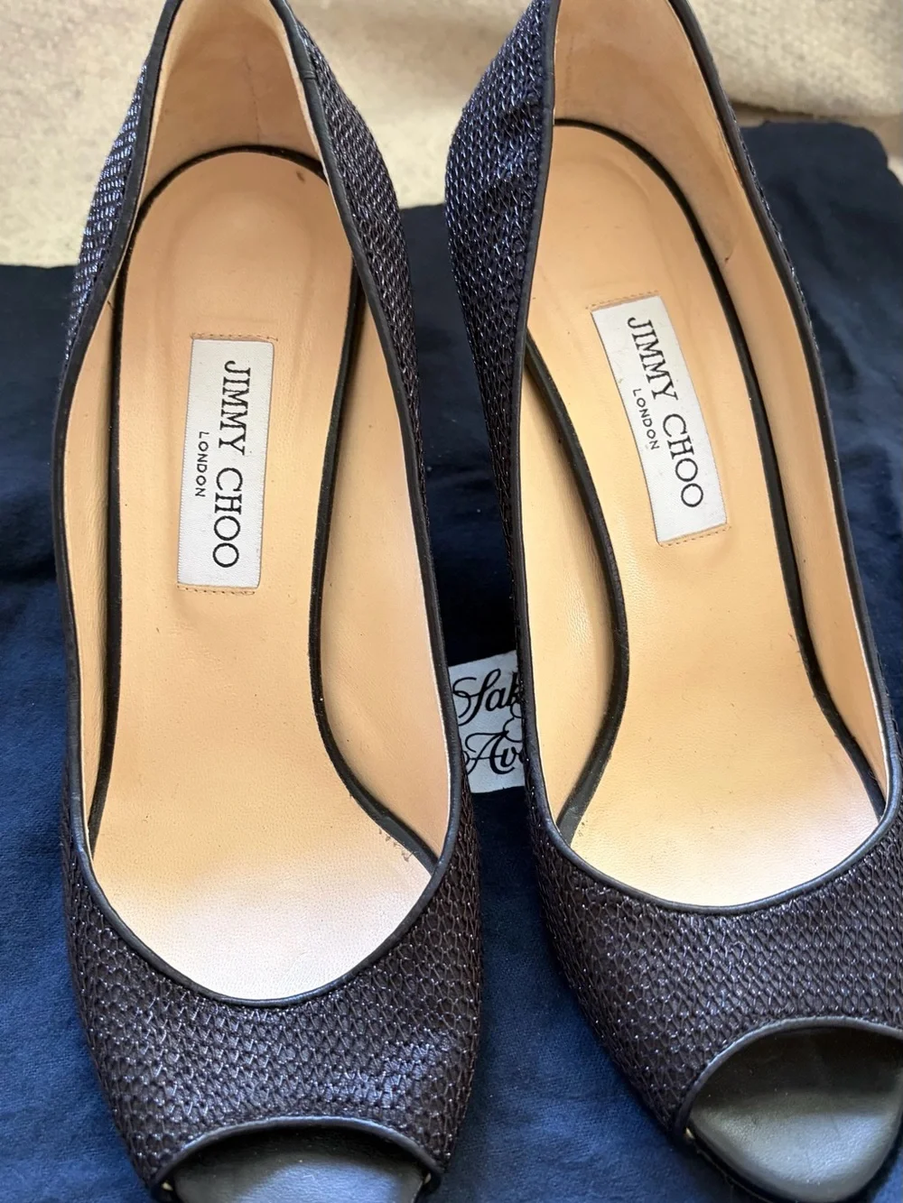 Jimmy Choo Black Open-Toe Wedge Pumps